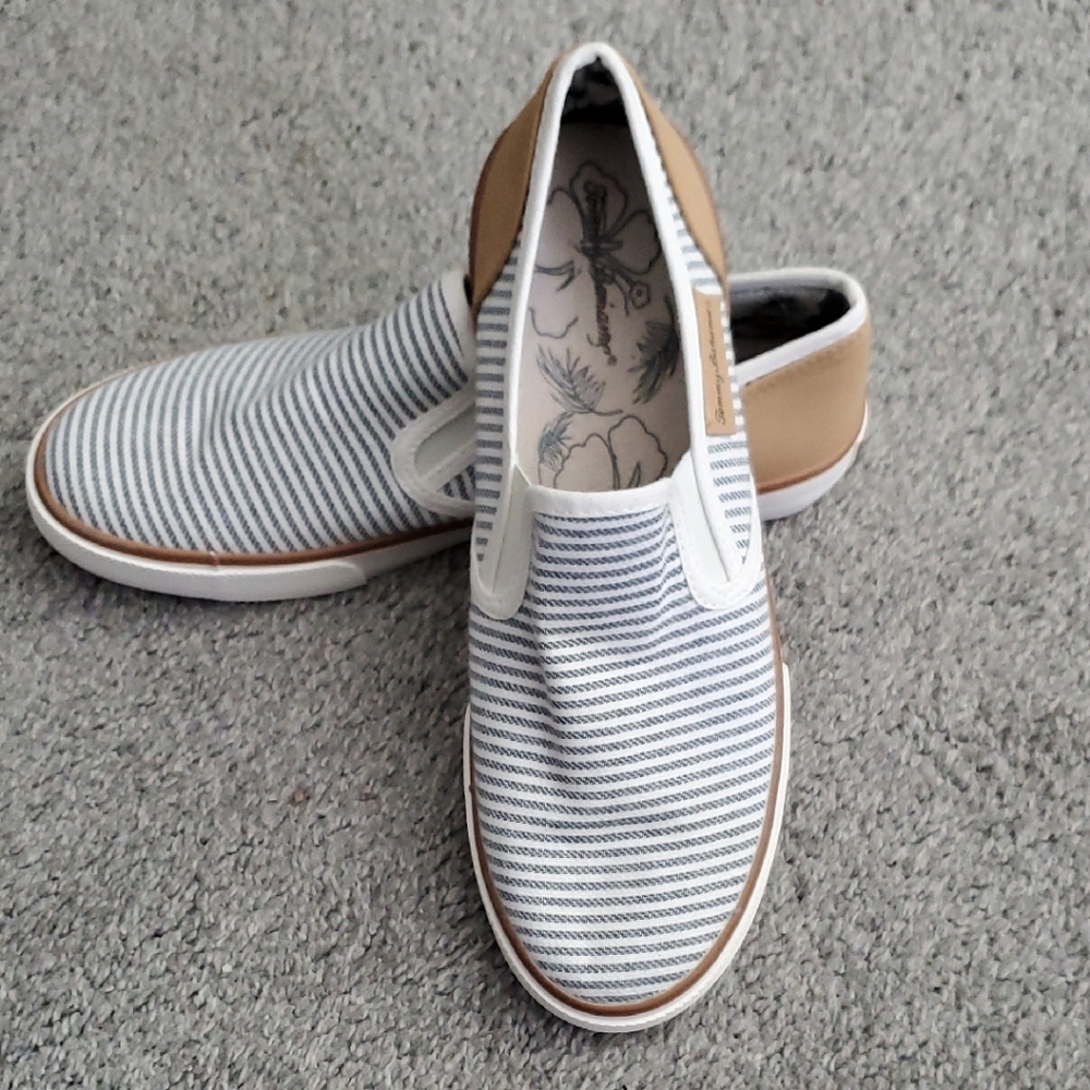Tommy Bahama Blue and Tan Striped Loafers